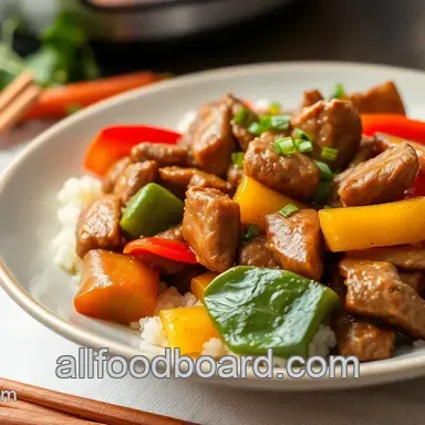 Delicious Sizzling Stir-Fried Pepper Steak with Veggies Quick Recipe Card
