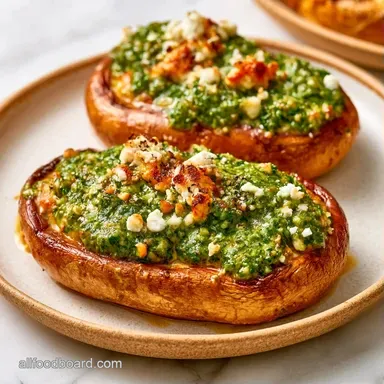 Pesto Mushroom Appetizer with Feta Recipe Card