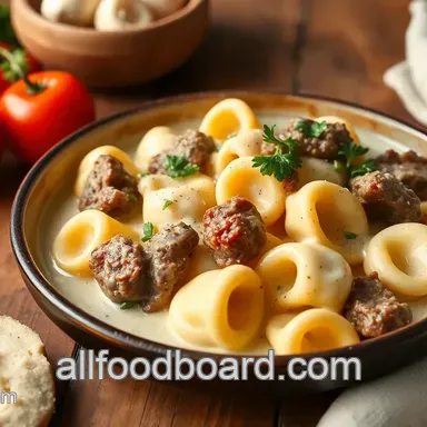 Quick Cheesesteak Tortellini in Creamy Sauce