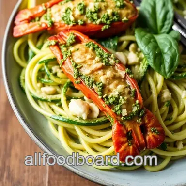 Quick Pesto Langostinos with Zucchini Noodles Recipe Card