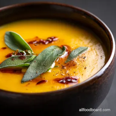 Velvety Roasted Butternut Apple Fall Soup with Brown Butter Sage Recipe Card