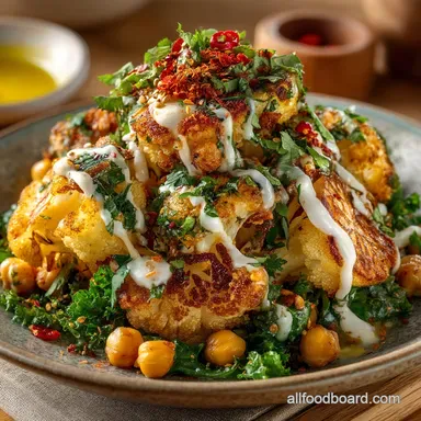 Crispy Herby Cauliflower Salad with Chickpeas and Zesty Tahini Recipe Card