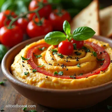 Vibrant Roasted Tomato and Basil Hummus Recipe Homemade Dip Recipe Card