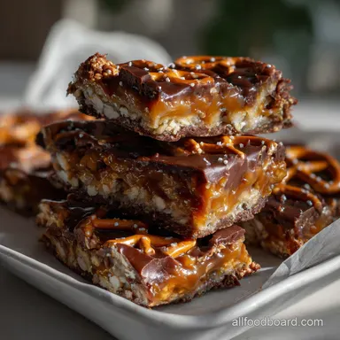 Salted Chocolate and Caramel Pretzel Bars | Velvety Melt Recipe Card
