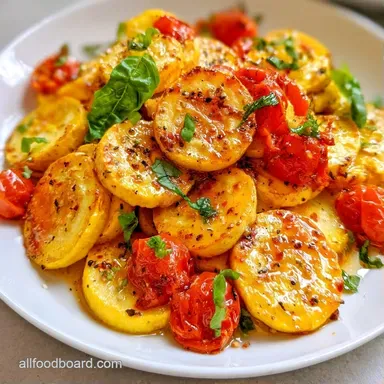 Saut&eacute;ed Squash Tomatoes with Fresh Basil Recipe Card