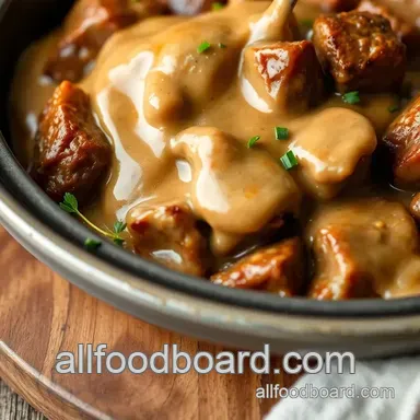My Family's Favorite Slow Cooker Beef Tips with Creamy Gravy Recipe Card