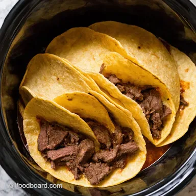 Slow Cooker Beef Tacos Fiesta in Your Crockpot Recipe Card