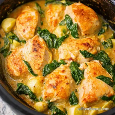 Slow Cooker Spinach Artichoke Chicken Dinner WIN Recipe Card