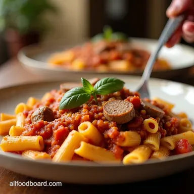 Speedy Sausage Pasta e Fagioli Easy Comfort Food Recipe Card