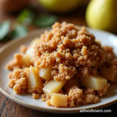December Seasonal Produce Guide Gingersnap Pear Crumble Recipe Card