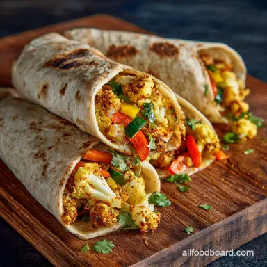Spicy Roasted Cauliflower Veggie Burritos Smoky Hearty 50-Minute Dinner Recipe Card