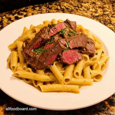 Steakhouse Creamy steak pasta recipe Ready in 40 Recipe Card