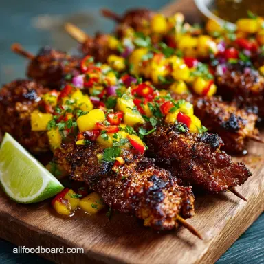 Summer Air Fryer Recipes: Crispy Jerk Chicken Skewers with Mango Salsa Recipe Card