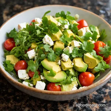 Sunshine Cilantro Avocado Tomato Feta Salad Recipe Card