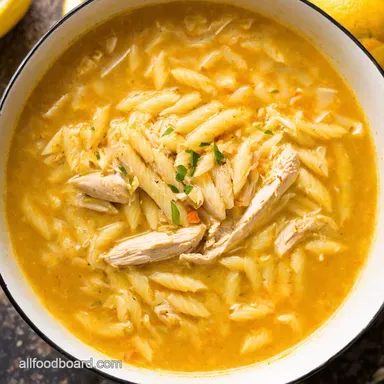 Sunshine Lemon Chicken Orzo Soup Quick Easy Recipe Card