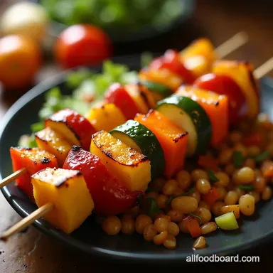 Sweet Sour Vegan Kabobs Rainbow Veggies on the Grill Recipe Card