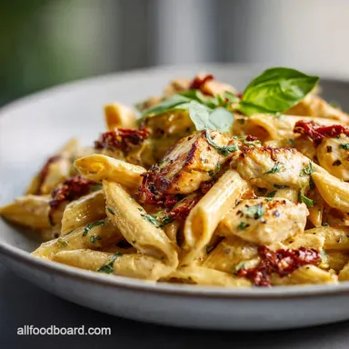 Chicken Penne Pasta: Tuscan Creamy Recipe with Sun-Dried Tomatoes Recipe Card
