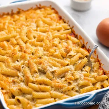 Easy Chicken Pasta Casserole Bake Family Comfort Food Recipe Card