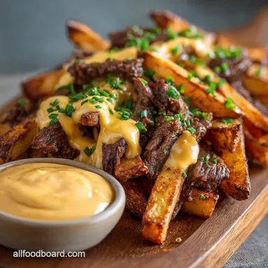 Loaded Steak Fries Recipe: Ultra-Crispy Chips Velvety Cheese Sauce Recipe Card