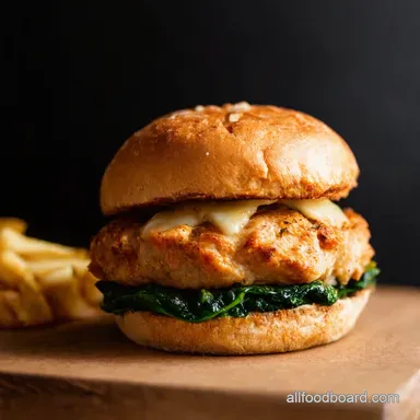 White Cheddar Spinach Chicken Burger Juicy Flavor Bomb Recipe Card