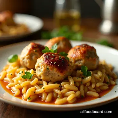 Greek Chicken Meatballs with Lemon Orzo A Taste of Greece Recipe Card