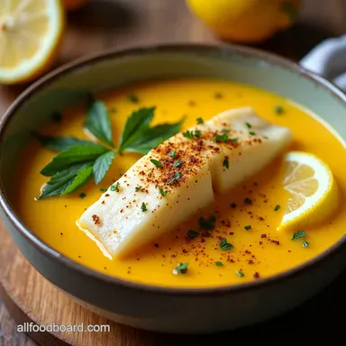 Bright Zesty Greek Lemon Fish Soup Recipe Avgolemono Recipe Card