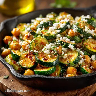 Zucchini Chickpea Skillet Quick Med Feast with Feta Recipe Card