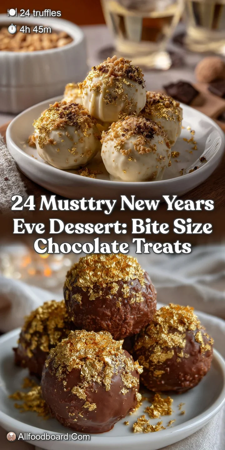 Close-up of a champagne truffle, showing a perfectly smooth, dark chocolate exterior. Hints of gold dust glisten invitingl...