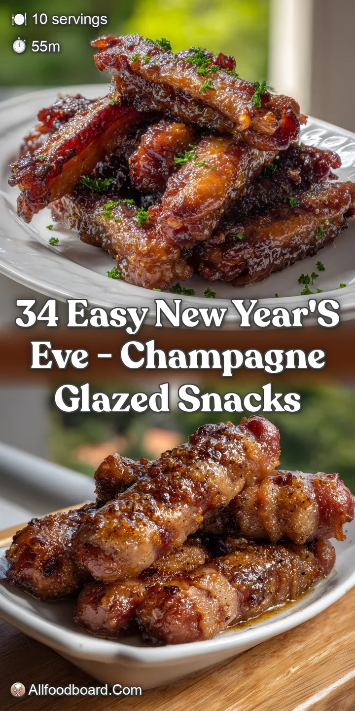 Close-up of bubbly champagne glaze, glistening on crispy party snacks. Textures range from smooth to flaky with enticing g...