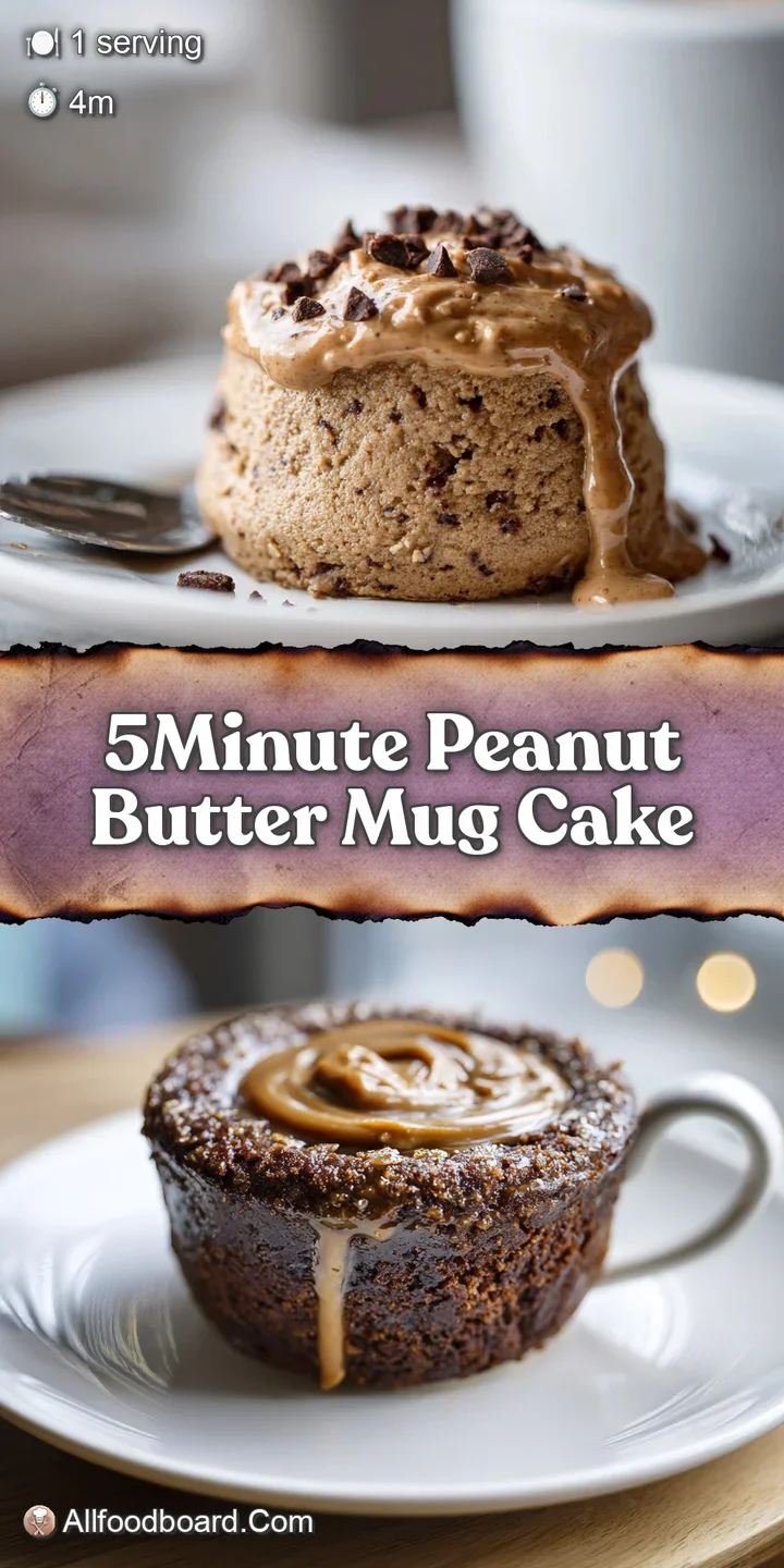 Close-up of a freshly baked peanut butter mug cake. Steam rises from the soft, slightly gooey center. Delicious and inviting!