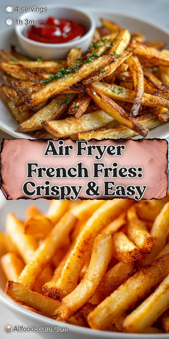Close-up of a single, perfectly cooked air fryer french fry, showcasing its crispy, slightly browned exterior and fluffy i...