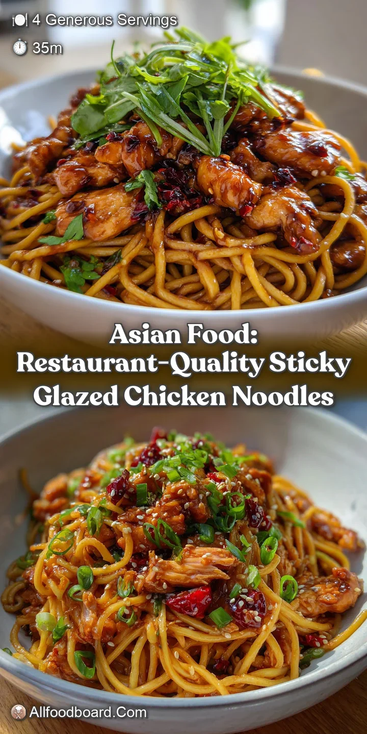 Asian Food: Restaurant-Quality Sticky Glazed Chicken Noodles