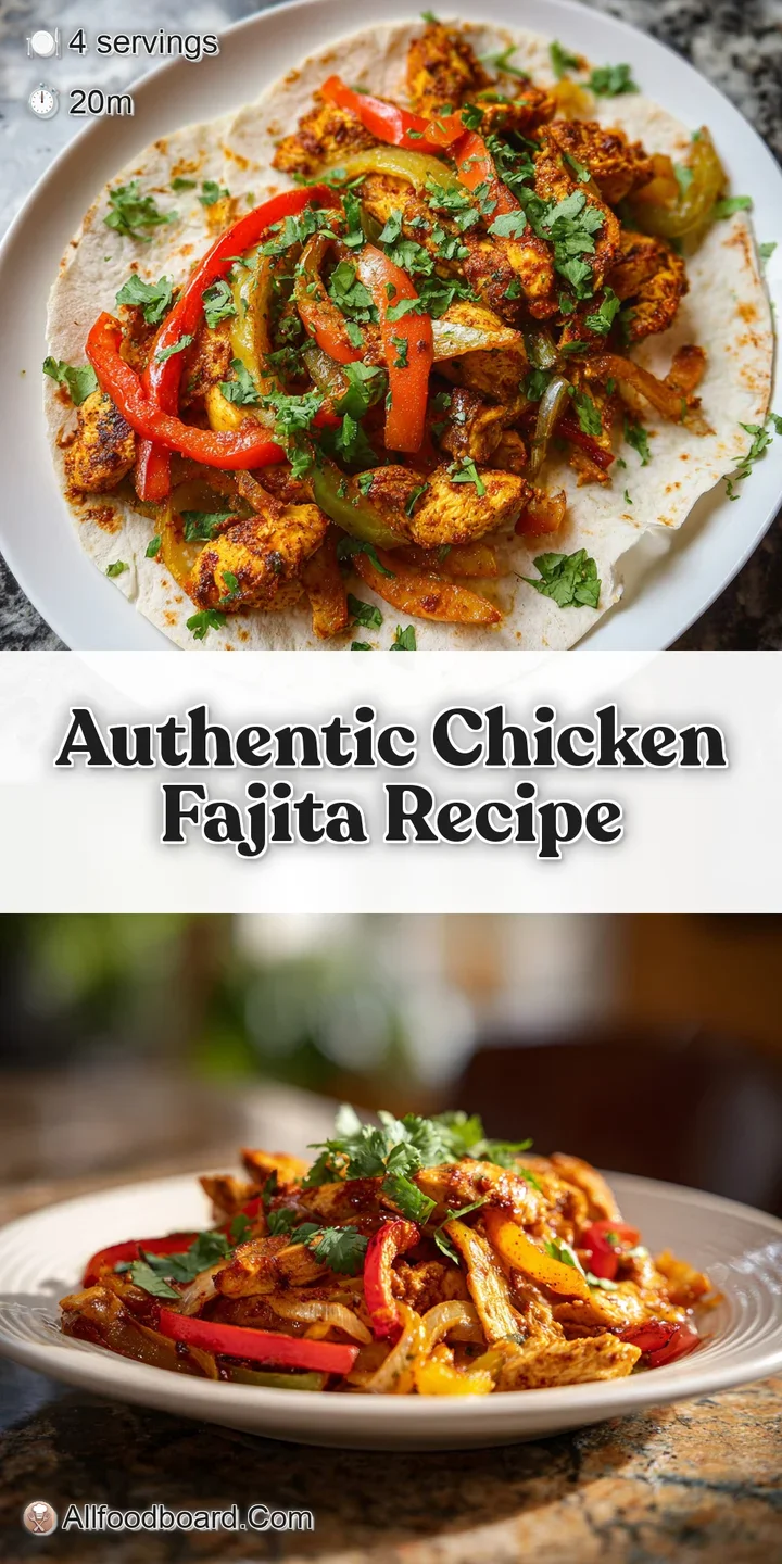 Close-up of tender chicken fajita strips glistening with savory spices, mingling with colorful bell peppers and caramelize...