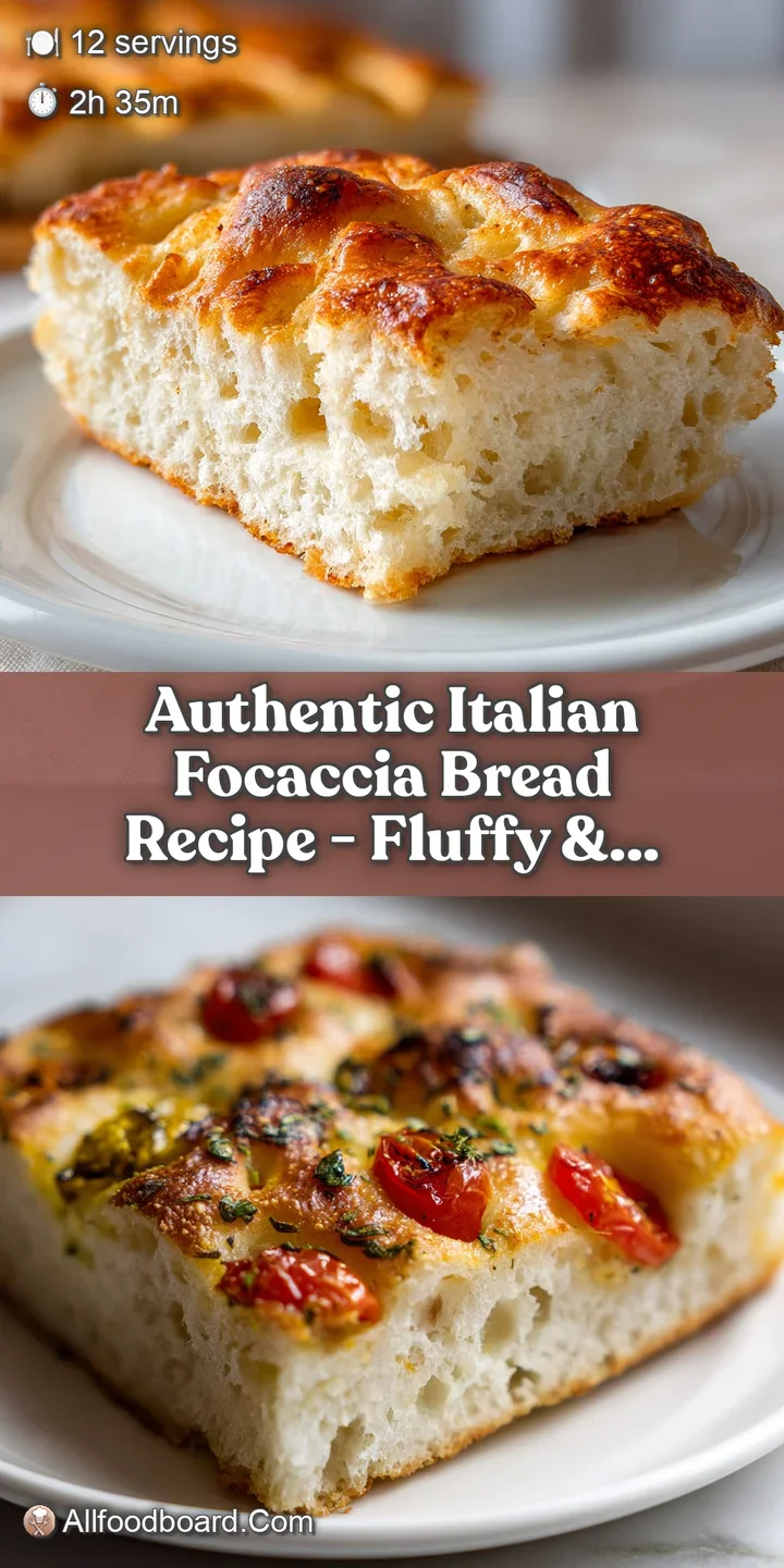 Close-up reveals the focaccia's golden crust, glistening olive oil, and fragrant rosemary. Inviting warmth and fresh-baked...