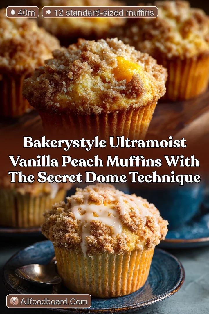 BakeryStyle UltraMoist Vanilla Peach Muffins with the Secret Dome Technique