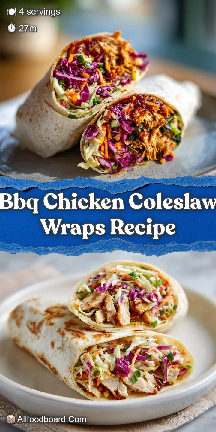 Close-up of a juicy BBQ chicken wrap, highlighting the creamy coleslaw and char-grilled chicken texture.