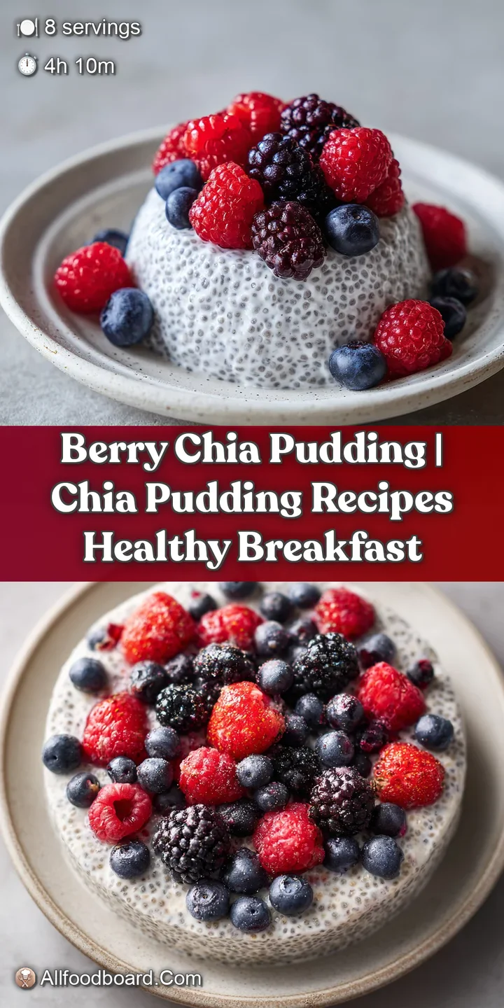 Close-up of plump, glistening blueberries and raspberries nestled in thick, creamy white coconut chia seeds.