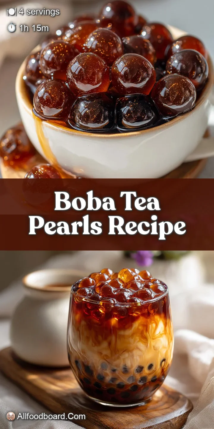 Close-up of plump, chewy boba pearls swirling in a cool, milky drink. Inviting texture with light reflecting off each pearl.