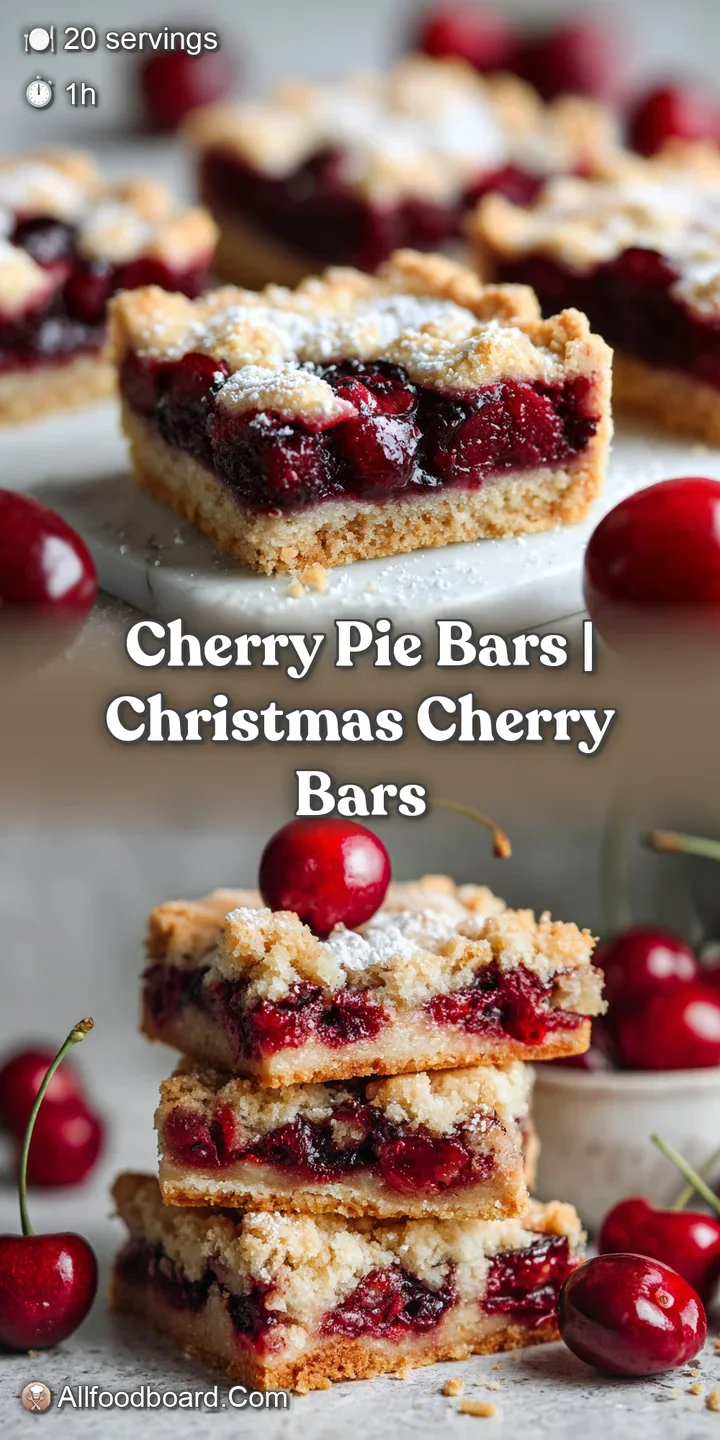 Close-up of a cherry pie bar: flaky crust with glistening, juicy cherries, inviting warmth, hints of golden brown.