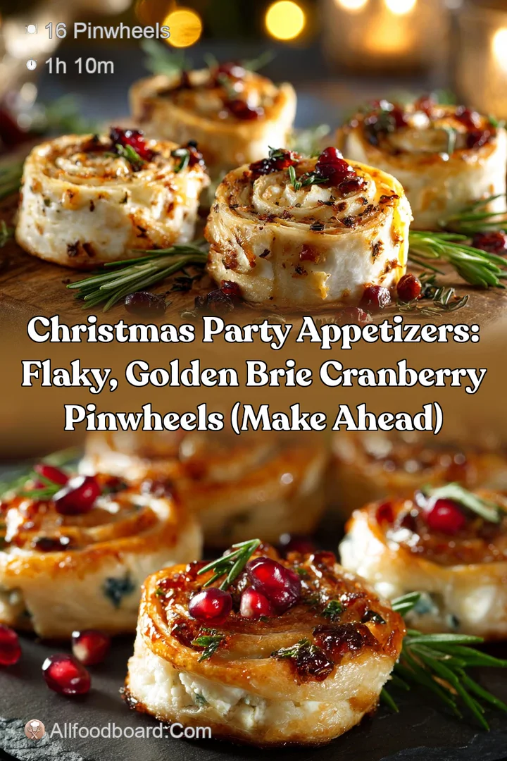 Christmas Party Appetizers: Flaky Golden Brie Cranberry Pinwheels (Make Ahead)