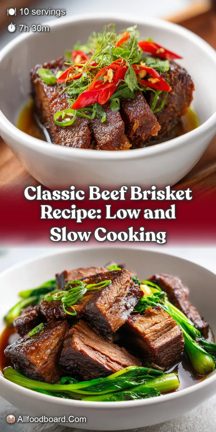 Close-up of tender, glistening brisket slices, revealing the flavorful marbling. Smoke ring visible, promising a rich, sav...