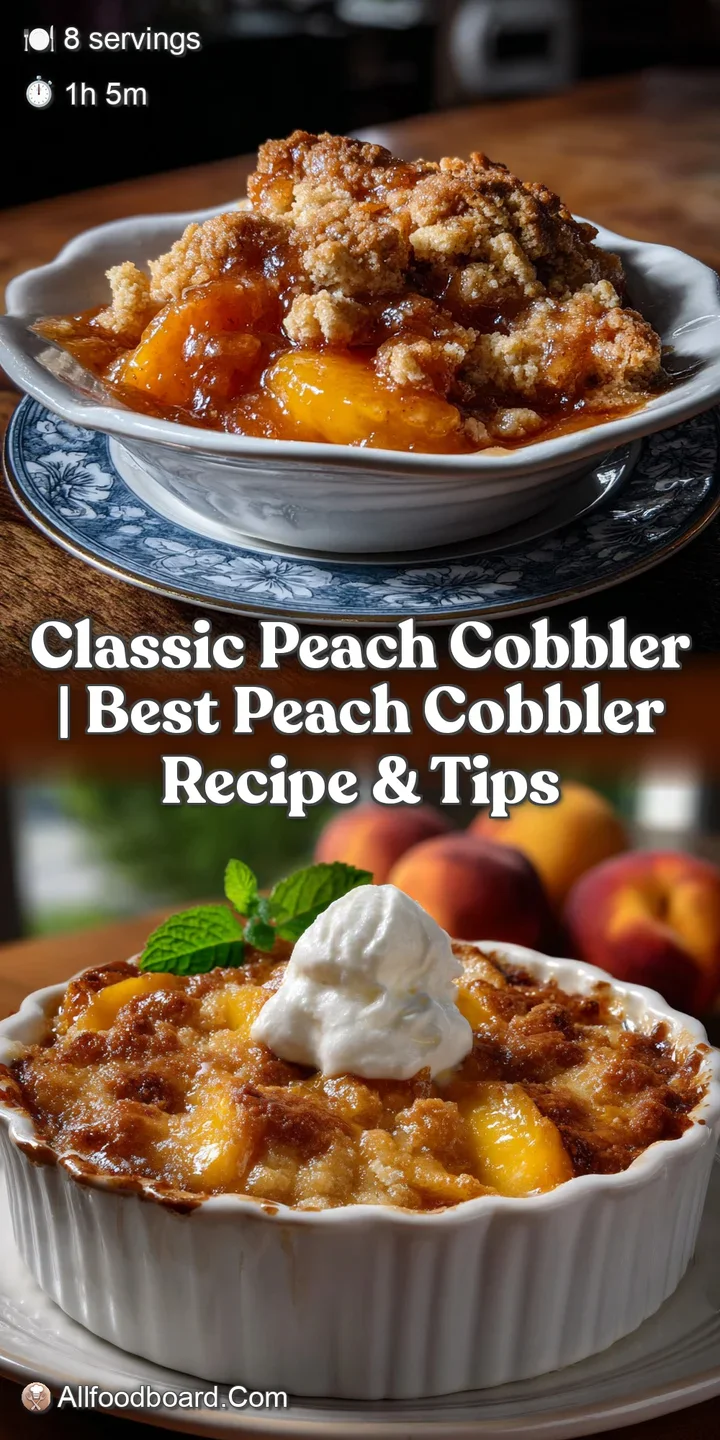 Close-up of glistening peaches beneath a flaky, buttery cobbler crust. Colors range from deep amber to pale gold. Perfect ...