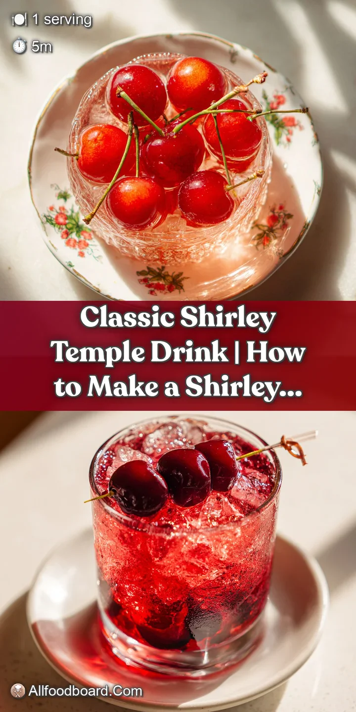 Close-up of vibrant red Shirley Temple bubbles rising, a juicy maraschino cherry glistening on top.