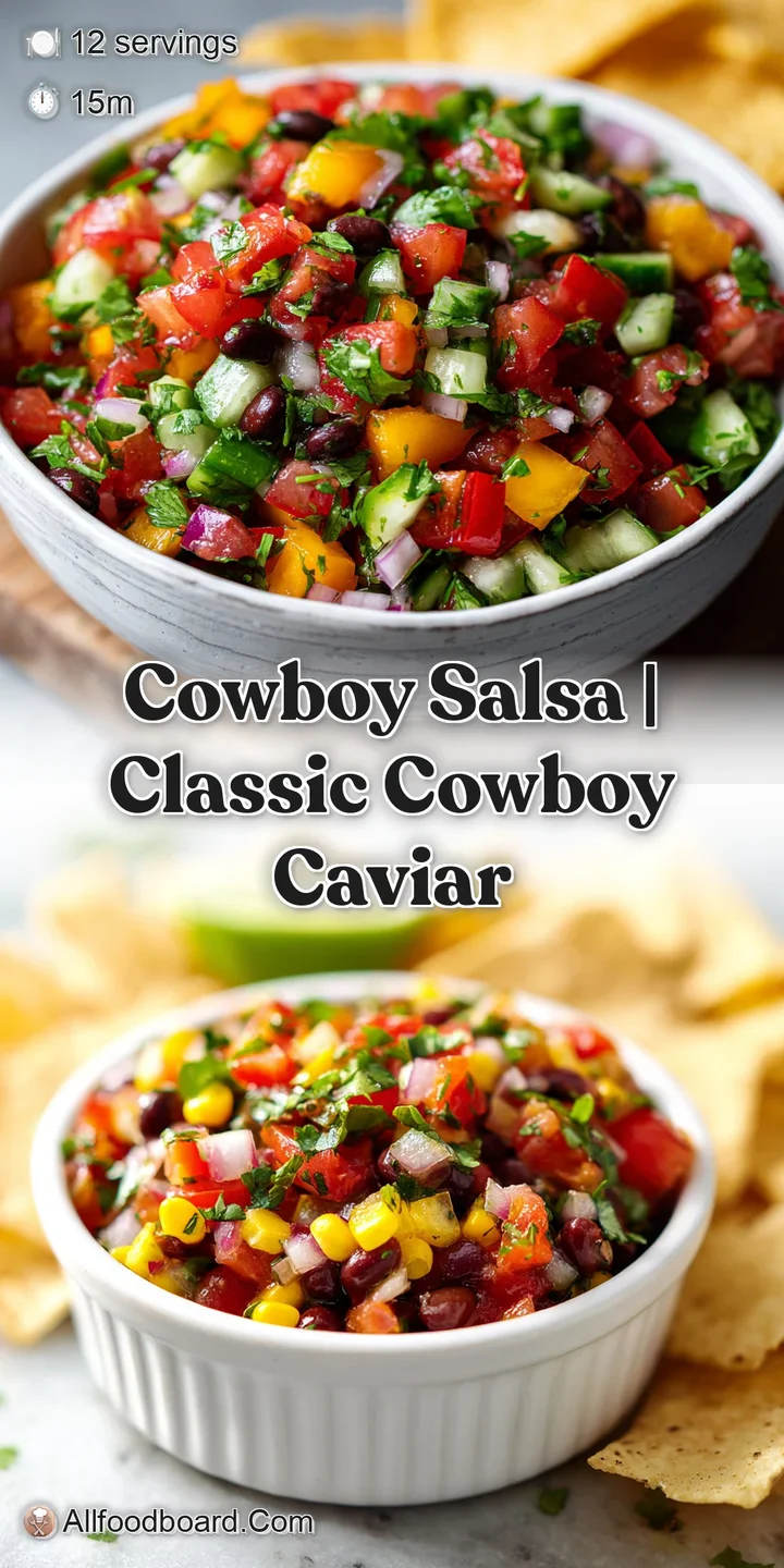 Close-up: Cowboy Salsa's juicy, bright mixture of corn, tomatoes, peppers, and herbs creates a tantalizing, flavorful, ref...