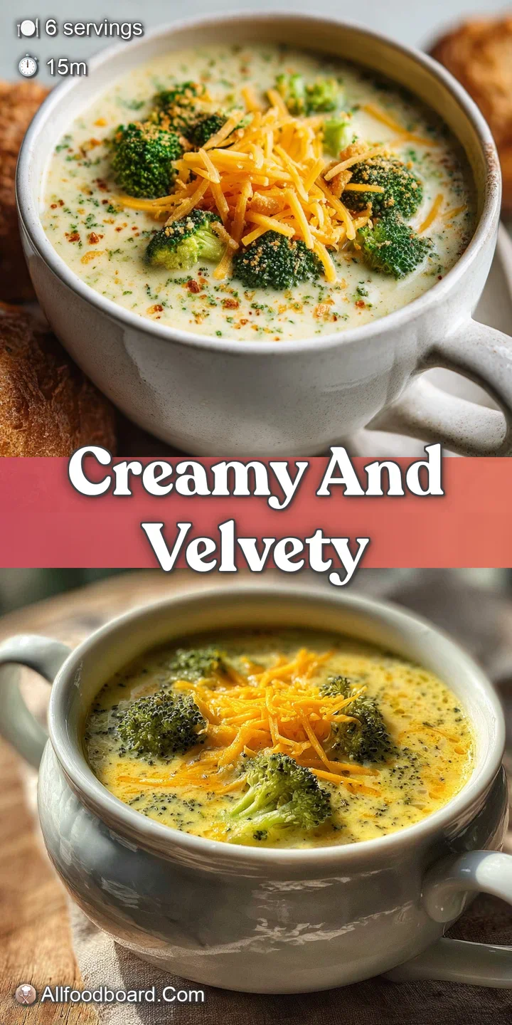 Close-up of velvety broccoli cheese soup; visible steam, melted cheese strings, and bits of broccoli create a warm, comfor...