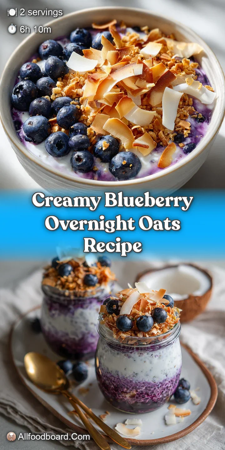 Close-up of blueberry overnight oats: Swirls of creamy oats mingling with juicy blueberries and toasted granola, highlight...