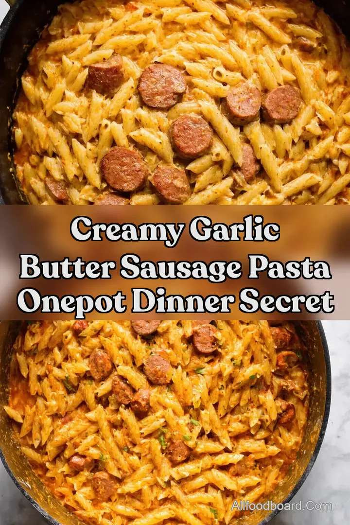 Creamy Garlic Butter Sausage Pasta OnePot Dinner Secret : PIN FOR LATER Creamy Garlic Butter Sausage Pasta OnePot Dinner Secret