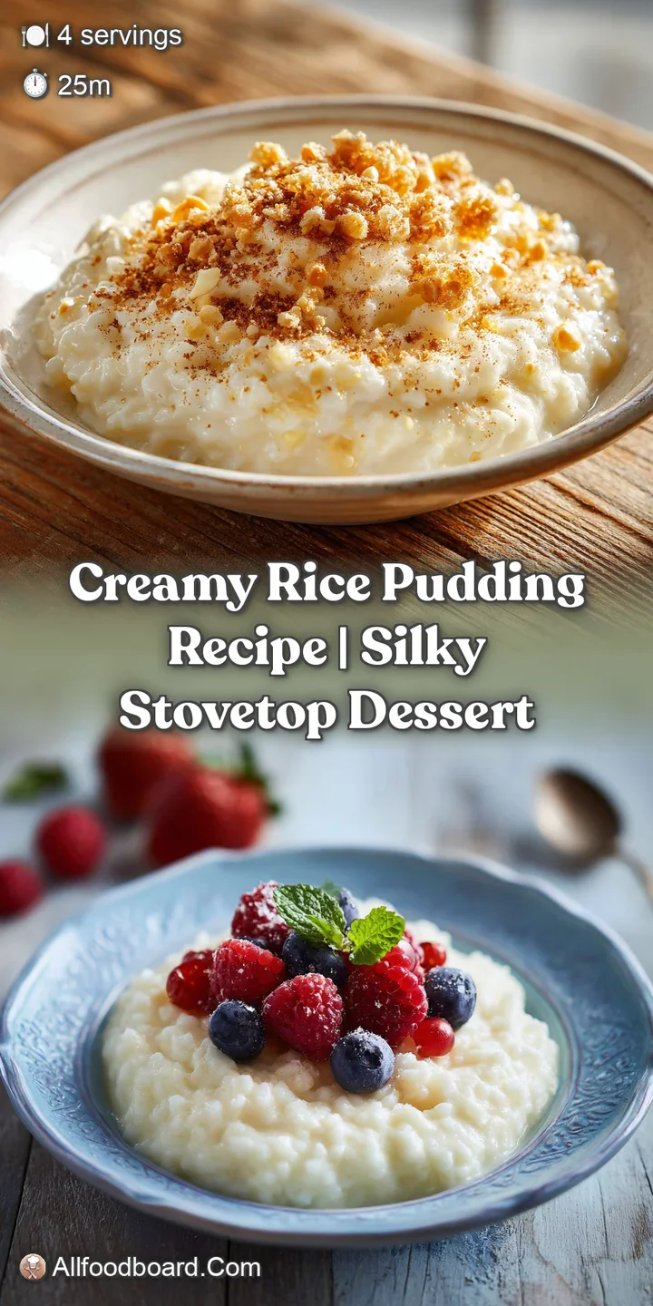 Close-up of smooth, creamy rice pudding. Glistening surface hints at a rich, velvety texture with specks of vanilla bean v...