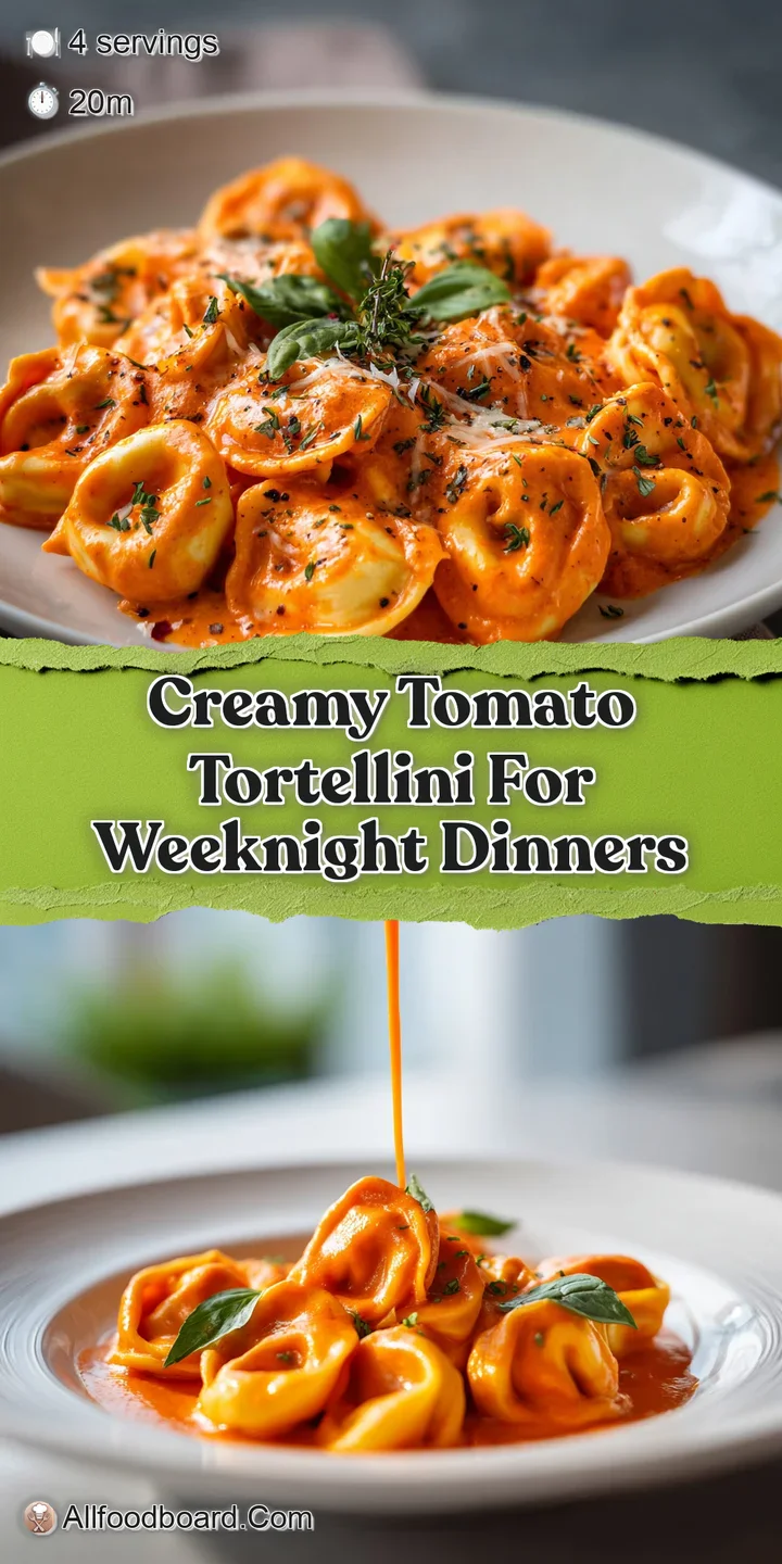 Close-up reveals the creamy texture of tomato sauce coating cheese-filled tortellini, enticing with steam and fresh basil ...