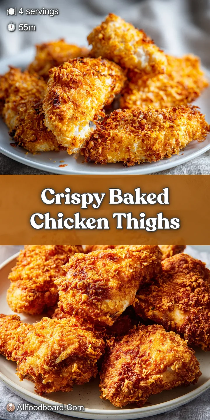 Close-up of crispy chicken skin with rendered fat glistening under the light. Seasoning visible and herbs dot the surface....